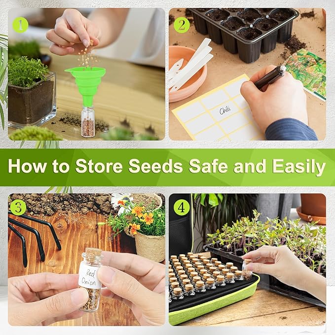 SMUJU 80 Slots Seed Storage Organizer with 40 Seed Envelopes, Sturdy Organizer Storage Box with Label Stickers, Glass Container for Flower Vegetable Garden Seed Saving (Seeds not Included)