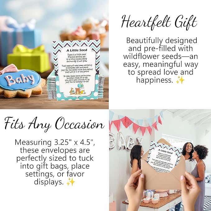 CHOOBLY | Boy Baby Shower Favors for Guests | 20 Wildflower Seeds Packets | Pre-Filled | Bouquet Seed Mix | Non-GMO Seeds | Seed Pack Party Favors | Oh Baby | Gifts (Boy)