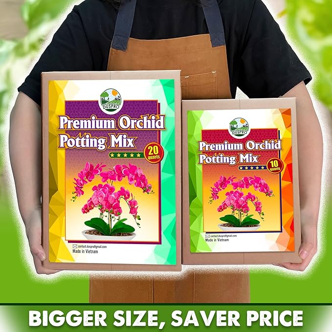 [Upgraded] DUSPRO Orchid Potting Mix for Repotting with Forest Moss, Pine Bark, Perlite & Pumice, Orchid Bark Potting Mix, Orchid Repotting Soil, Drainage Indoor Potting, Orchid Pot Not Included, 10QT