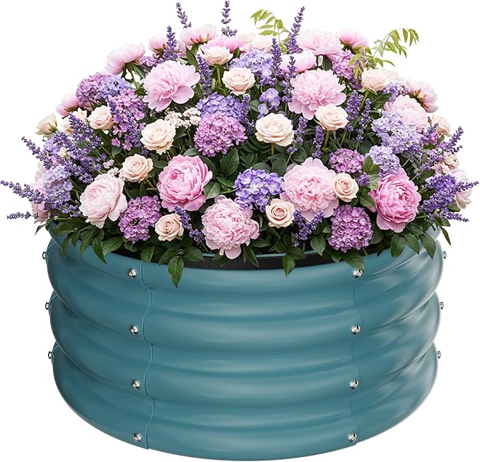 ZXZYHFTY Raised Garden Bed, 0.6 mm Galvanized Steel Round Planter Box with Open Bottom, Blue, 2 x 2 x 1 FT, 1 Pack