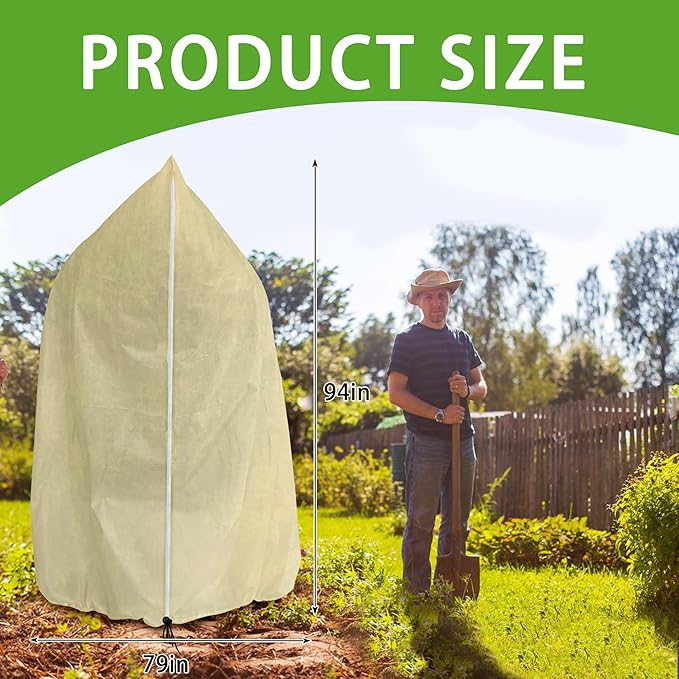 2 Pack 94" x 79" Large Plant Covers Freeze Protection- Reusable Winter Plant Frost Protection Cover Bags with Zipper Drawstring- Frost Cloth Blankets for Outdoor Plant Tree Against Freezing Animal Eat