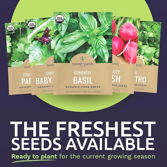 Organic Window Sill Seeds Variety Pack - 10 Individual Packs - 2026 Season - Basil, Cilantro, Pink Beauty Radish and More! for Indoor & Outdoor Planting (Non-GMO, Certified Organic)