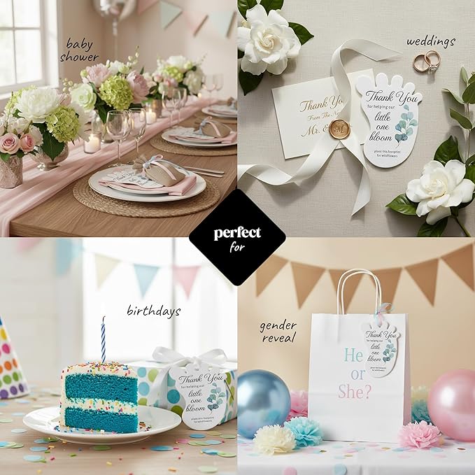 Seed Bloom Footprint-Shaped Seed Paper – 12 pcs Green Shower Favors for Guests with Wildflower Seeds, Writable & Plantable, Gender Reveal, Birthday Gifts for Guest
