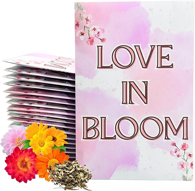 Love in Bloom Wildflower Seed Packets Party Favors (Pack of 30) - for Wedding Engagement Anniversary Bridal Shower Favor