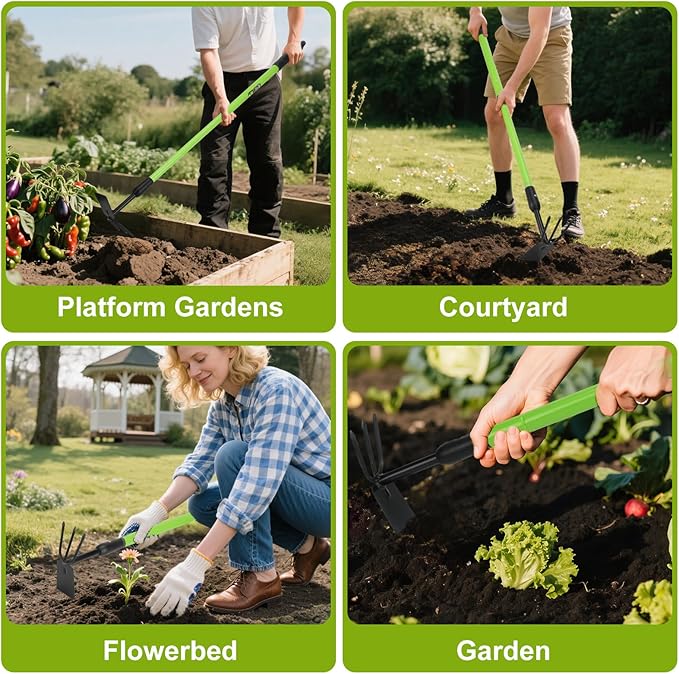 Garden Hoe - Telescoping 27-39 Inch Dual Head Weeder & Cultivator with Adjustable Handle, Lightweight Rust Resistant for Raised Beds, Camping, Beach & Backyard Gardening