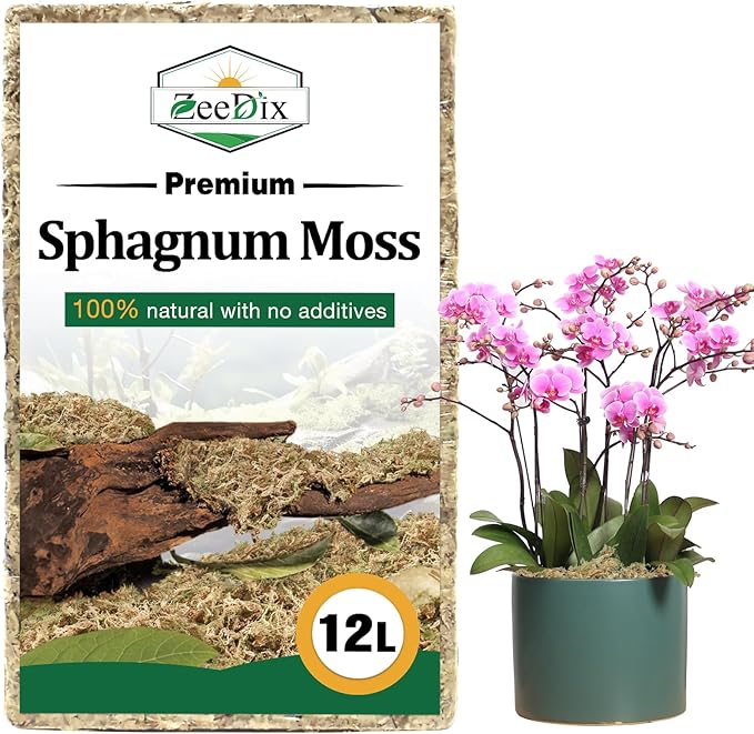 ZeeDix 10.6 oz Premium Sphagnum Moss for Plants Indoor, New Zealand Sphagnum Moss for Orchid Potting Mix Terrarium Succulent Carnivorous Ferns Hosta Garden & Reptile Habitat (Expands to 12L)