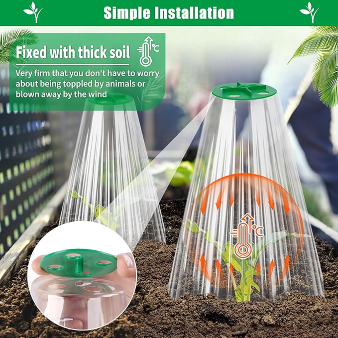 UQM 20 Pack Garden Cloches for Plants, Reusable Bell Plant Protector with Rotary Vent Cover, Garden Protection from Animals Snails Birds Chickens Insect, 9.18" H X7.56 D (Clear)