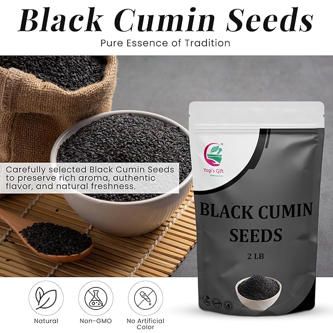 Black Cumin Seeds 2 LB, Nigella Sativa, 100% Pure & Natural, Premium Quality Kalonji Seeds, Perfect for Seasoning, Cooking, Sprouting & Herbal Uses, 2LB Bulk Pack - By Yogi’s Gift®