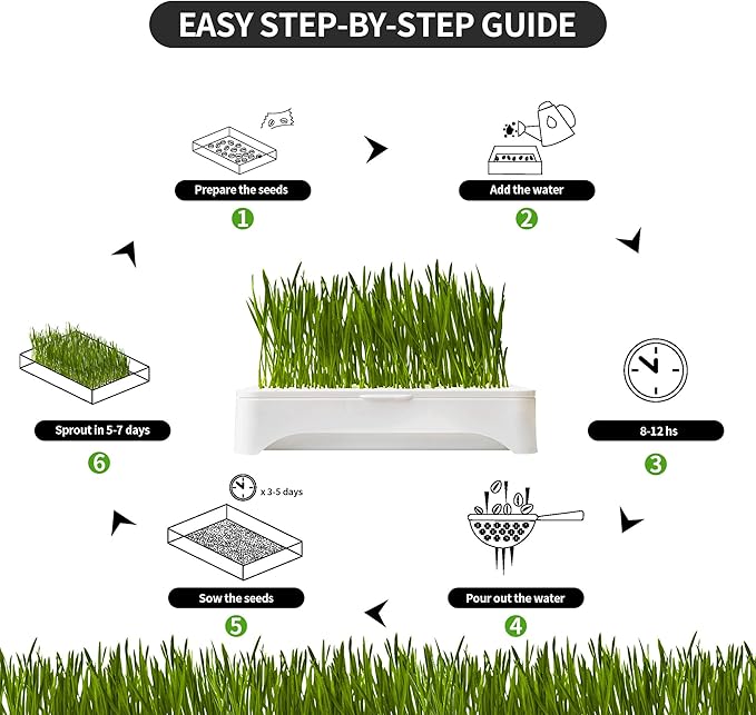 The Environet Cat Grass for Indoor Cats, Cat Grass Kit with Organic Seeds Mix and Hydroponic Sprout Tray, 100% Non-GMO, Hairball Control, Digestion Support, Ideal Gift for Cat Lovers