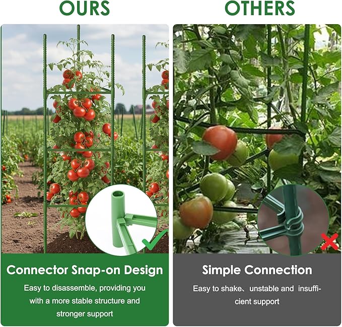 CEWOR Tomato Cage - 6 Pack Tomato Cages for Garden, 51.2inch Tall Tomato Trellis Triangle Stakes for Climbing Plants Outdoor, Plant Support Cages Structure for Pots, Raised Garden Bed, Vegetables