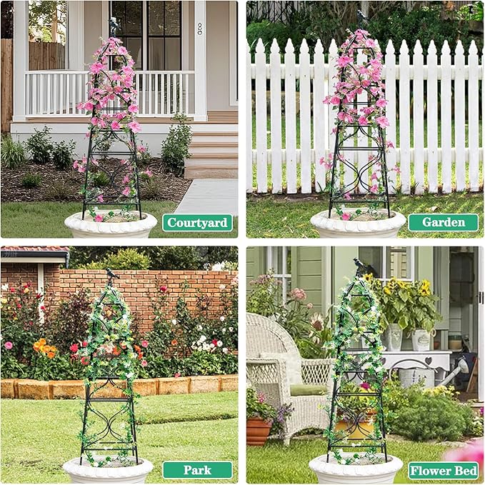 aboxoo Set of 2 Packs Sturdy Metal Garden Obelisk Trellis for Climbing Plants,Versatile Support for Roses, Topiaries & Houseplants, Easy to Assemble, Durable & Decorative for Indoor/Outdoor Displays