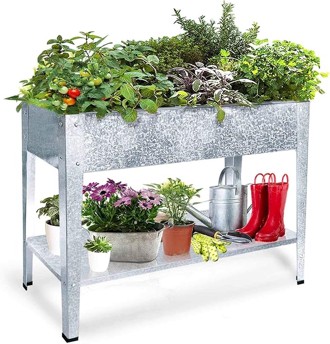 Galvanized Raised Garden Bed for Vegetables Elevated Planter Box with Legs Outdoor Patio Apartment Herb Container Metal