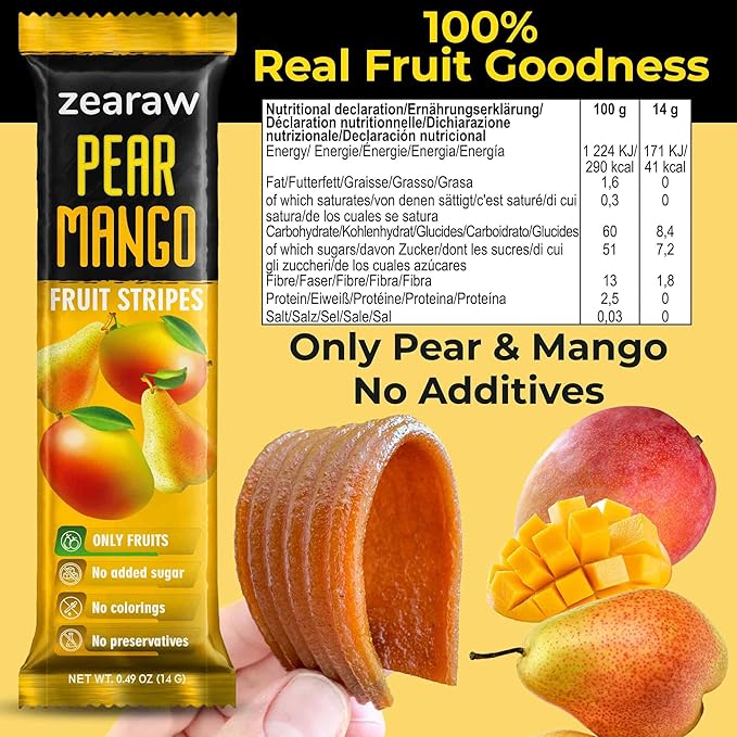 ZEARAW Healthy Fruit Snacks for Adults and Kids – 30 Fruit Leather with Dried Apple, Apple-Strawberry, Pear-Mango – Vegan Low-Carb Variety Pack Strips for Kids – Sugar Free Bars