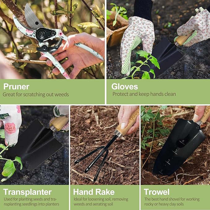 Gifts for Mom Mothers Day, Mom Birthday Gifts from Daughters Floral Gardening Tools and Durable Garden Tools Organizer Tote, Ideal Gardening Gift for Women Plant Lover Present