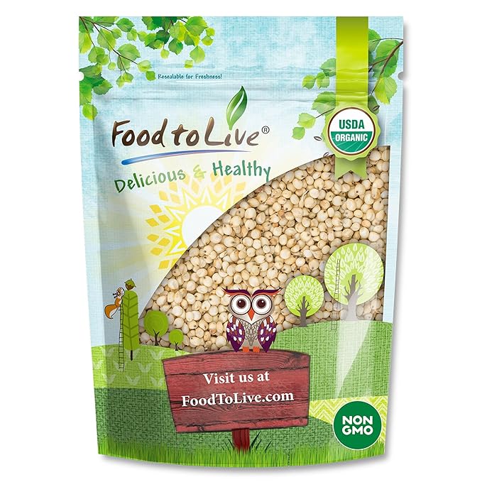 Food to Live Organic Great Plains White Sorghum Grain, 1.5 Pounds – Whole Ancient Groats. High Fiber. No-GMO. Raw Milo Seeds. Vegan, Kosher, Bulk