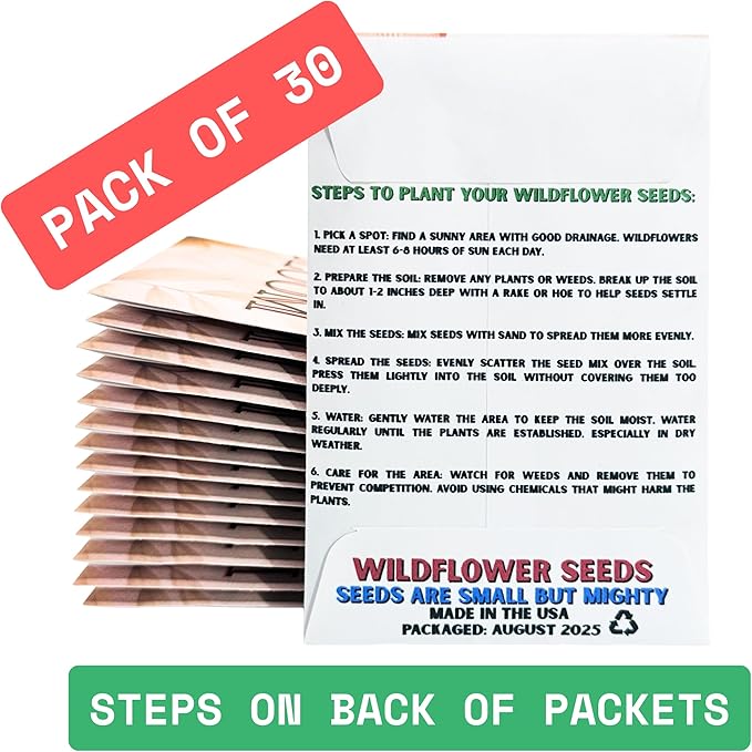 Let Love Bloom Wildflower Seed Packets Party Favors (Pack of 30) - for Wedding Engagement Anniversary Bridal Shower Favor