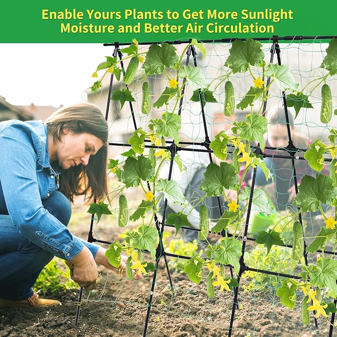 Garden Cucumber Trellis for Climbing Plants Outdoor, 50x48 inch A Frame Cucumber Trellis for Garden Raised Bed, Plant Support for Vegetable Vine Pea Bean, with Netting, Black