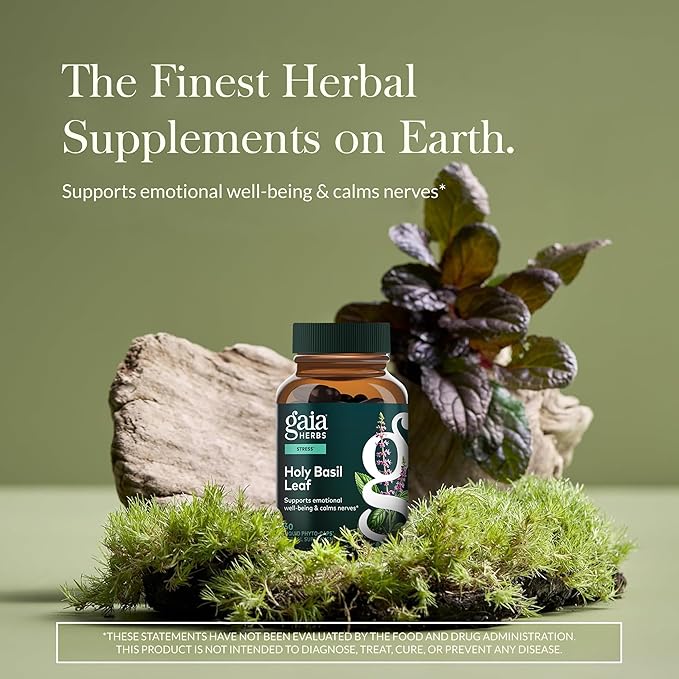 Gaia Herbs Holy Basil Leaf - Traditionally Used to Support Stress Response - Adaptogenic Ayurvedic Herb* - 60 Vegan Liquid Phyto-Caps (30 Servings)