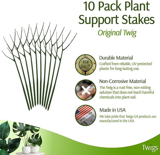Plant Support Stakes for Indoor & Outdoor Use, Durable Trellis Alternative for Climbing & Potted Plants, Houseplant Stem Holder Structures - Monstera (Dark Green), 10 Pack, 22" L, Original