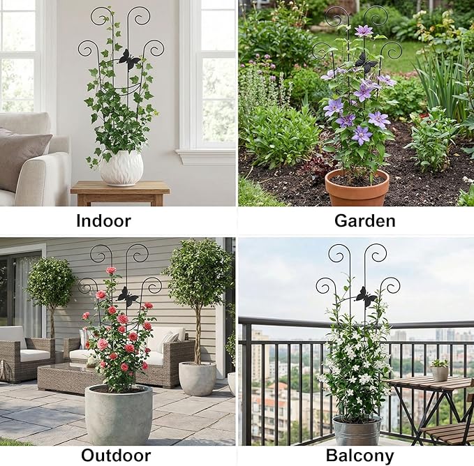 2 Pack Trellis for Climbing Plants Indoor, 30In Monstera Plant Support Structures, Plant Trellis for Potted Plants Stakes, Metal Climbing Support Outdoor for Ivy Pothos Monstera Hoya Flower, Butterfly