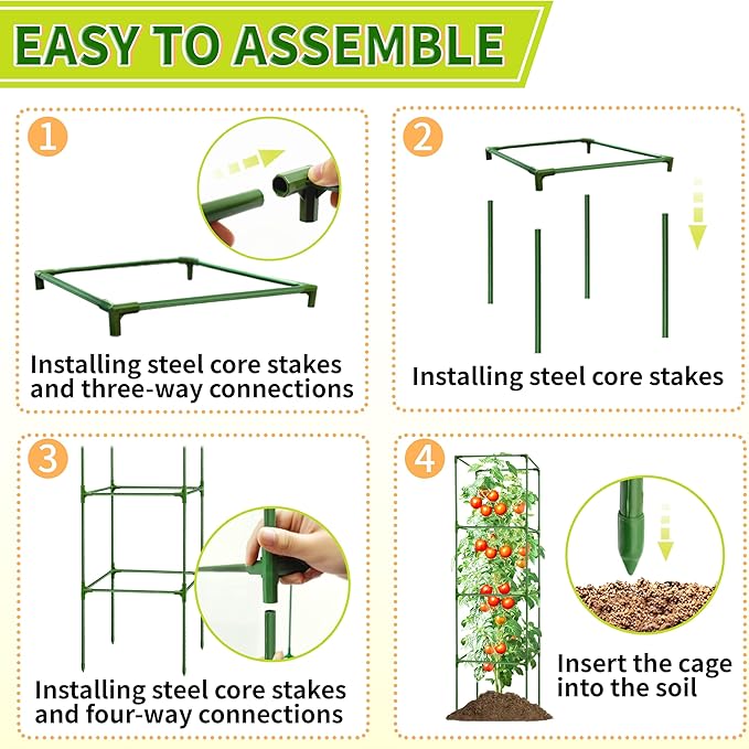 3 Pack Square Tomato Cages for Garden - 56 Inch Heavy Duty Tomato Plant Support Stakes, Sturdy Metal Core with Rust-Resistant Coating, Tomato Trellis for Raised Beds