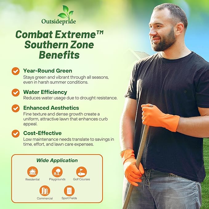 Outsidepride Combat Extreme Southern Zone Grass Seeds for Lawn - 5 lbs. SPF 30 Heat & Drought Tolerant Mix of Turf Type Fescue & Hybrid Bluegrass Seed with OptiGrowth Coating Enhanced Germination