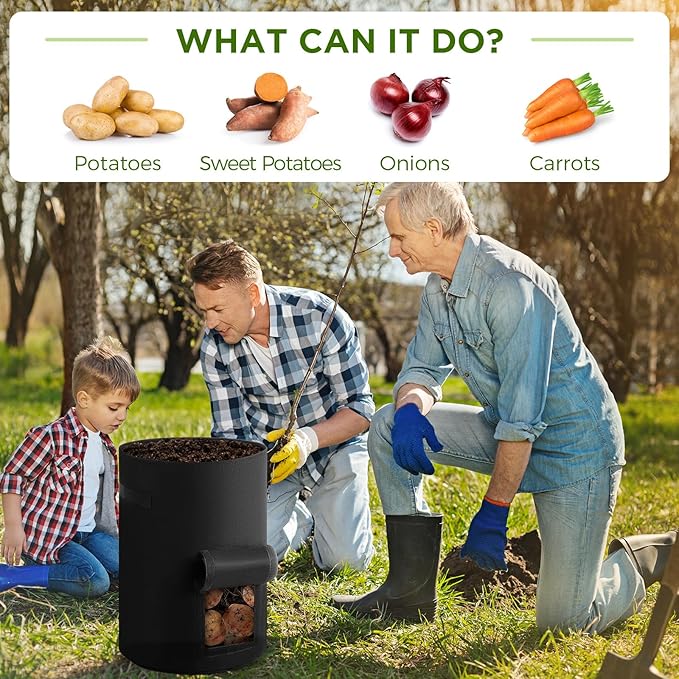 Yoojahow 2 Pack 30 Gallon Potato Grow Bags with Harvest Window, Durable Garden Planter Bags with Handles for Potatoes, Tomatoes, and Vegetables - Indoor & Outdoor Gardening Supplies (Black)