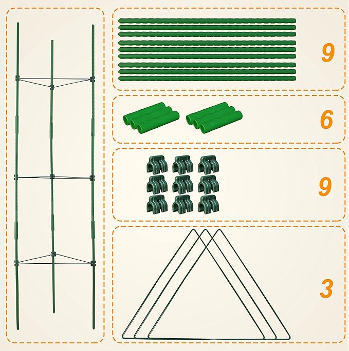 Gardzen 3-Pack Tomato Cage, Plants Support, Trellis Climbing Triangular Cage, Stand for Pepper Eggplant Tomato Flowers