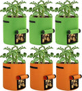 6-Pack 10 Gallon Grow Bags, Thickened Nonwoven Fabric Gallon Pots, Potato Growing Bags, Garden Fabric Grow Bags with Flap and Handles, Vegetable Grow Pots 6 Pack