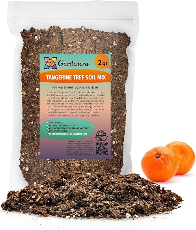 Gardenera Tailor-Made Soil Mix for Tangerine Trees : Grow Your Own Juicy Tangerines with Confidence - 2 Quart