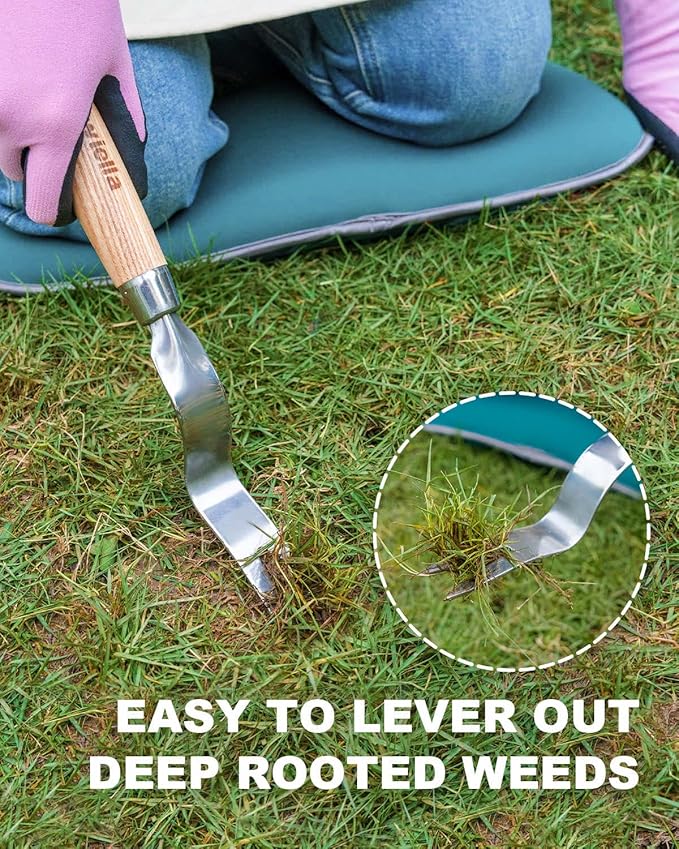 Weed Puller Tool Hand Weeder Tool Weed Remover Stick Hand Weed Digger for Gardening Weeding Pulling Digging Removing Weeds Roots Garden Manual Weeder Tool with Hard Solid Wood Handle