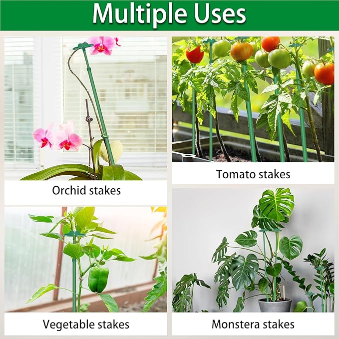 Extendable Plant Stakes, Length Scalable from 17.9IN to 42.3IN Plant Support Stake, Orchid Sticks with Clips for Indoor Outdoor,Garden Stakes for Plant,Tomato,Vegetables,Monstera,Vine - 3Pack