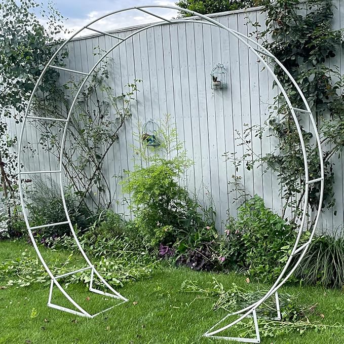 Metal Arch for Ceremony,6.5 Feet Double Round Backdrop Stand,Circle Balloon Arch Stand with Base for Wedding Birthday Party Baby Shower Decoration,Indoor and Outdoor,White
