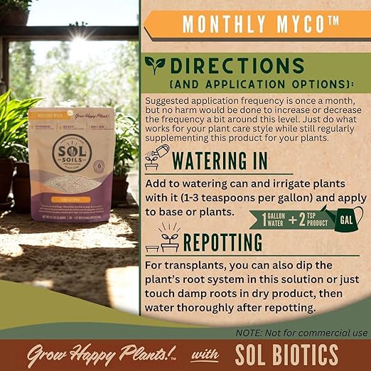 Sol Soils Sol Biotics Monthly Myco - Mycorrhizal Fungi with Beneficial Bacteria (Bacillus Species) to Support Root Health, & Overall Plant Vigor - Ultra Concentrated Mycorrhizae for Plants - 4oz