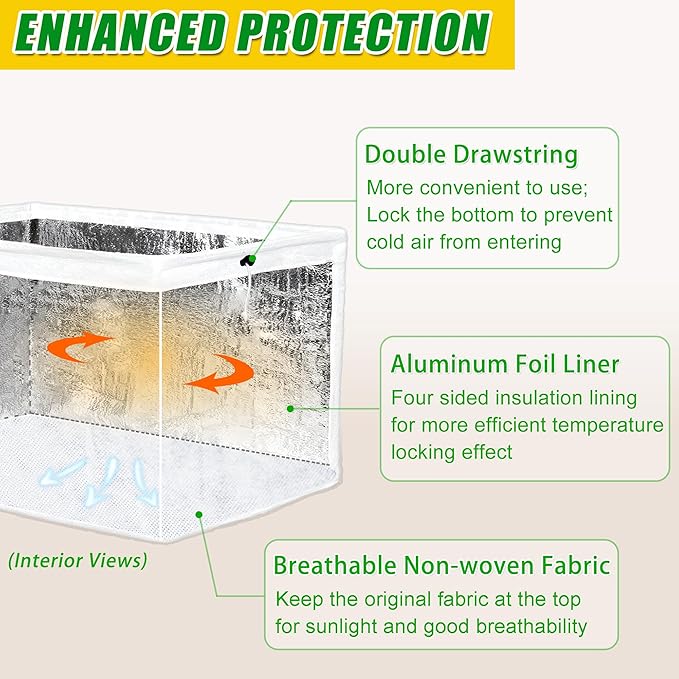 Plant Covers Freeze Protection 4.6 x 2.3 x 1.5FT Rectangular Plant Cover for Winter, 2 Pcs Frost Cloth for Outdoor Plants Raised Garden Bed Cover, Winter Frost Blanket with Insulated Liner Drawstring