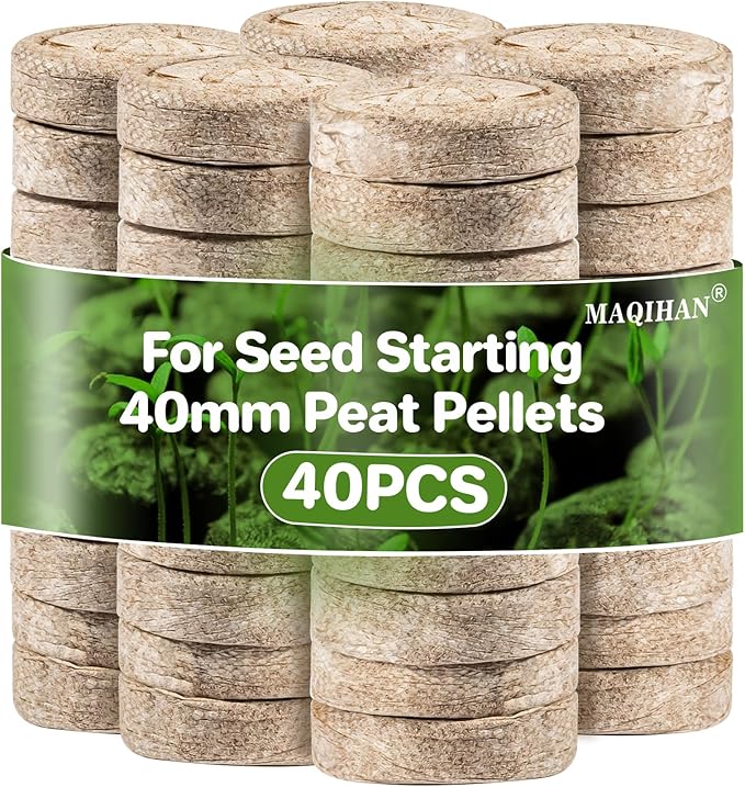 MAQIHAN 40PCS Peat Pellets for Seedlings - 40MM Seed Starter Pellets Peat Pods for Starting Seeds Garden Soil for Planting Transplanting Growing Garden Flower Vegetables