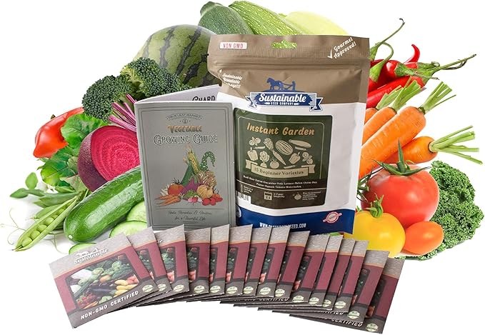 Instant Garden, Heirloom Vegetable Seed Collection, 15 Variety Non GMO Heirloom Garden Vegetable Herb Seeds - Tomato, Pepper, Lettuce, Carrot, Kale, Basil, & More