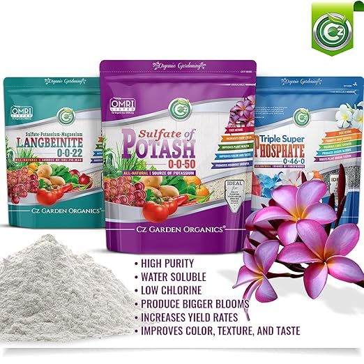 Organic Sulfate of Potash 0-0-50 Made in USA - Water Soluble SOP Potassium Plant Food for Plants & Flower Gardens - 3LB Low Chlorine Fertilizer. Enhances Color & Taste! OMRI Listed