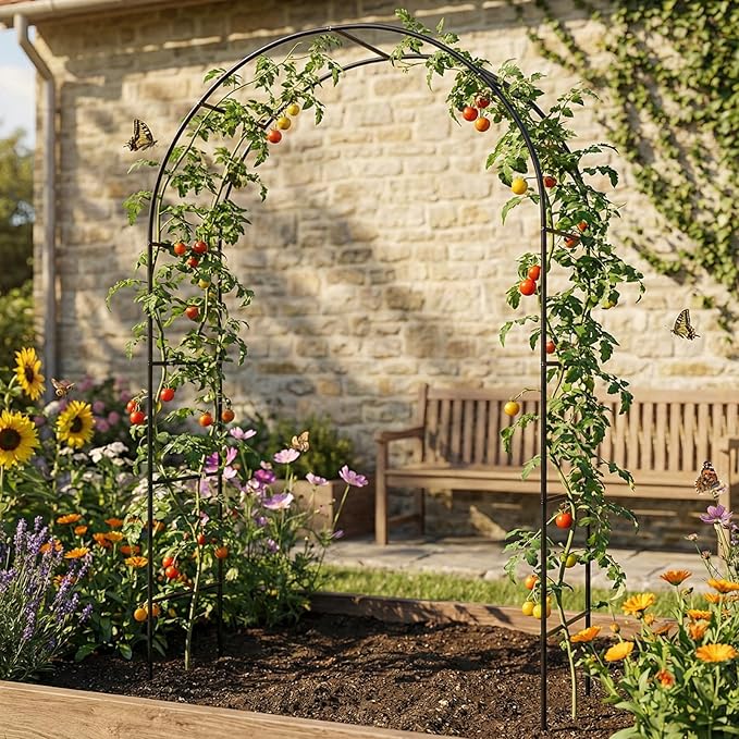 Skypatio Outdoor Flower Garden Arch Trellis 7.8Ft High x 4.6Ft Wide, Metal Garden Pergola Arbor for Climbing Plants, Black