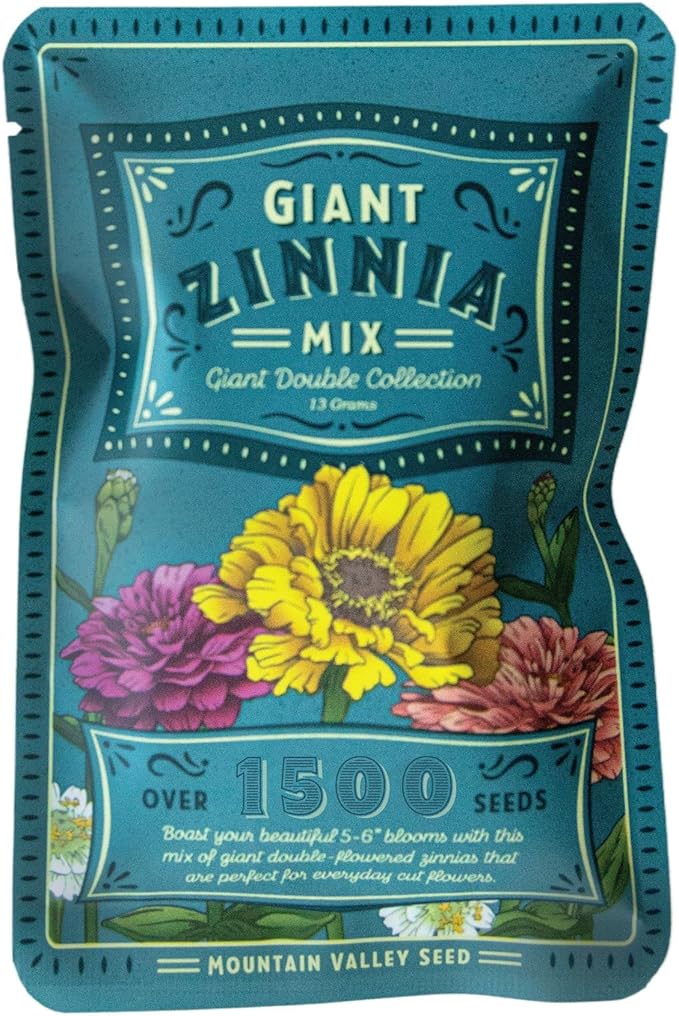 Zinnia Seeds for Planting Outdoors ~1,500 California Giant Mix Zinnia Seeds - Beautiful 4' Tall Wildflower Blossoms - Zinnia elegans Pollinator Seed Mix - Bright, Cheerful Annual Flower Seed