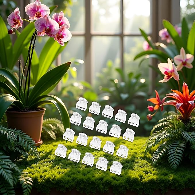50Pcs Plant Orchid Clips Flowers Support Clear Fixer for Garden Vine Stem Plants Climbing Clasp for Supporting Stems Vines Grow Upright, 6 Claws Orchid Clips Butterfly Plant Support Structures