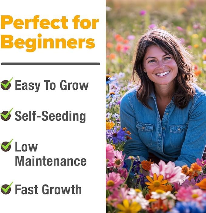 HOME GROWN Premium Wildflower Seeds 89,000+ Count - 23 Non-GMO Native Varieties for Bees, Butterflies & Birds - Perennial Wildflower Seed Mix Bulk 2oz - for Full Sun & Shade Gardens