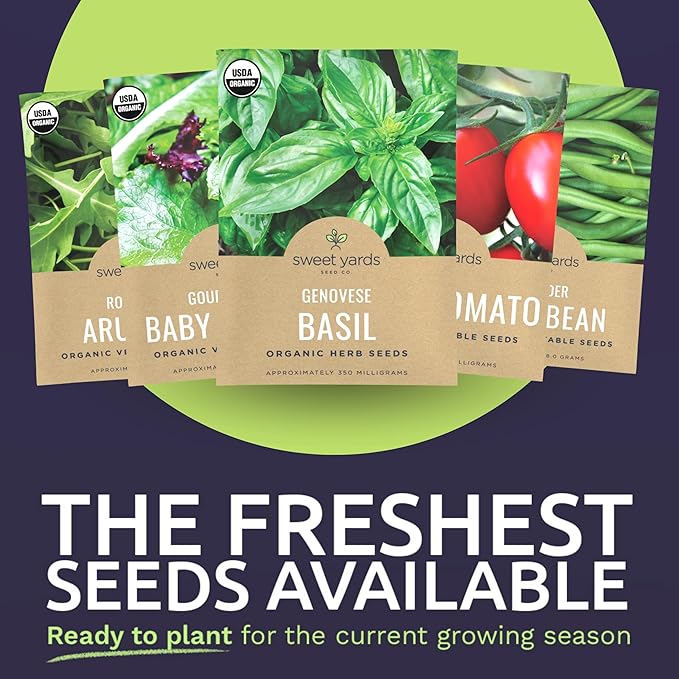 Organic Container Garden Seeds Variety Pack - 10 Individual Packs - 2026 Season - Ruquette arugula, Genovese Basil and More! for Indoor & Outdoor Planting (Non-GMO, Certified Organic)