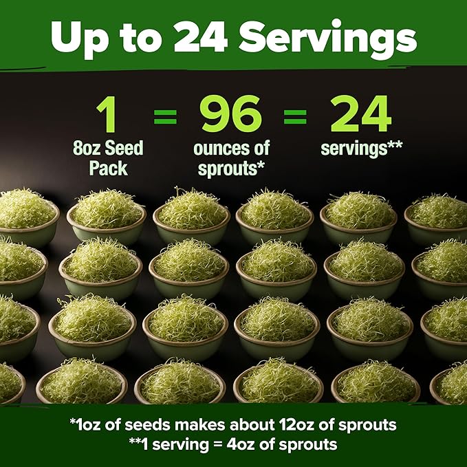 HOME GROWN Alfalfa Sprouting Seeds - Non-GMO USA-Sourced Heirloom Bulk Sprout Seed for Microgreens - Premium Organic Alfalfa Seeds for Sprouting - Indoor Growing Kit - 8 OZ