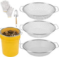 3PCS Soil Sifter for Gardening, Rock Soil Sifter with Handle Compost Sifting Screen for 5 Gallon Buckets Garden Metal Sieve Strainer with Shovel 3,6,10mm Mesh Sizes Remove Stone Fine Gravel Sand Dirt﻿