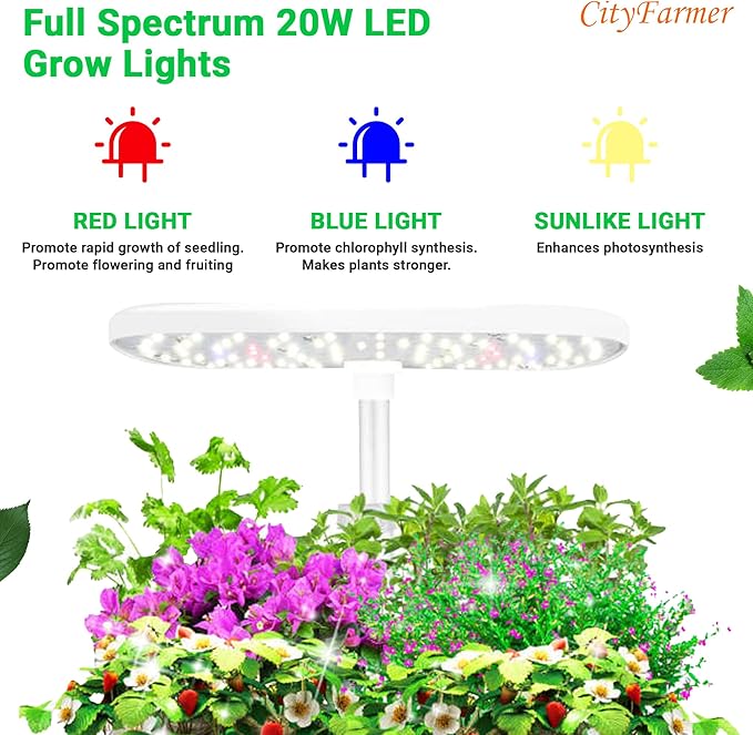 Cityfarmer Indoor Hydroponics Growing System: Indoor Fresh Vegetable, Herb Garden Kit with LED Grow Light Quiet Smart Water Pump Automatic Timer - Planter for Home Kitchen Office (White, 12 pod)