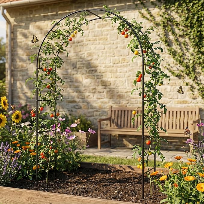 Metal Pergola Arbor, Outdoor Flower Garden Arch Trellis, Steel Garden Arbor for Climbing Plants, Wedding Decoration, 7'8" H x 4'5" W