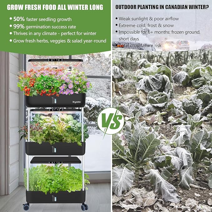 DRYADES 66-Pod Indoor Hydroponic Growing System + 3 Free Seeds Starter Kit (Lettuce, Salad Mixed, Basil Seeds) – Dual 53W Full-Spectrum LED, 10-L Water Tank, 3-Tier Grow Pods (66 Pods)