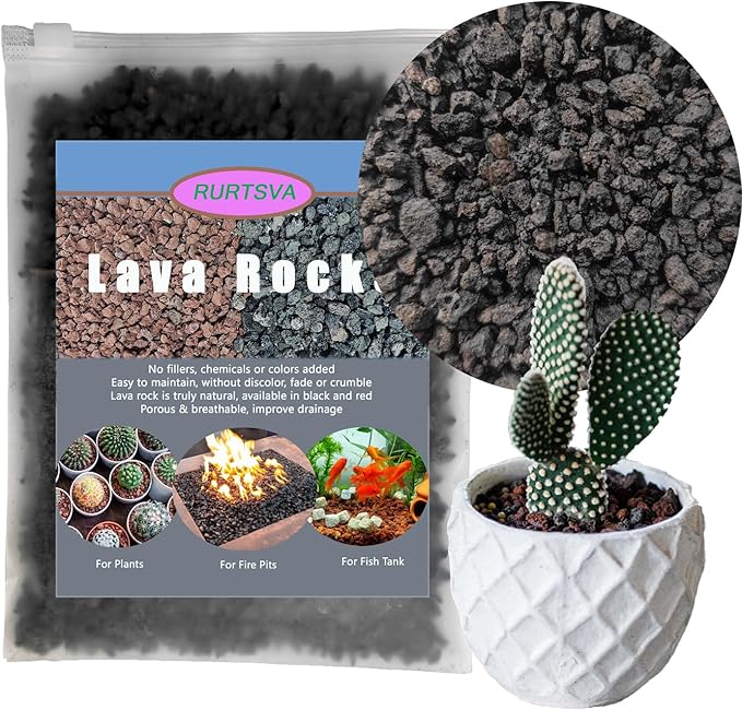 Lava Rocks for Plants, Volcanic Stones Gravel Horticultural Drainage Potting Soil for Indoor Outdoor Plants, Succulents, Bonsai, Cactus, Vase Fillers, Top Dressing (Black, 5lbs)