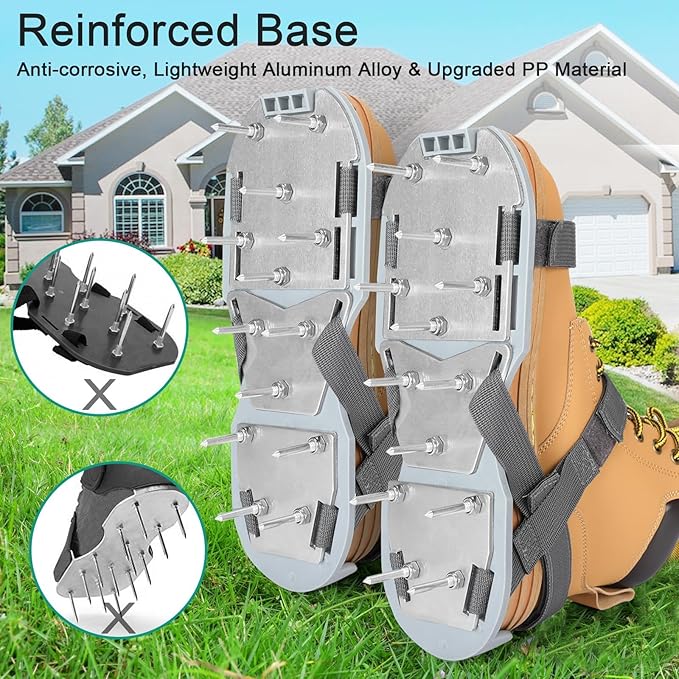 DenForste Lawn Aerator Shoes for Grass - Pre-Assembled Grass Aerator Shoes for Lawn - Soil Yard Aerator Tool for Aerating Patio Garden, Gray
